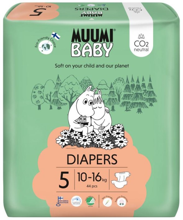 Muumi Baby Eco luiers maat 5 maxi+ 10-16kg (44 Stuks)