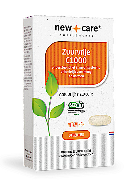 New Care Zuurvrije C1000 ondersteunt het immuunsysteem, vriendelijk voor maag en darmen Inhoud  30 tabletten